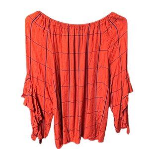 Gibson & Latimer Burnt Orange Plaid Swing Top Sz  XL Long Sleeves Gypsy Bohemian
